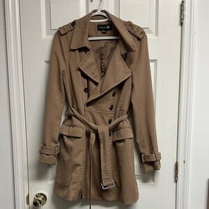 Forever 21 Women's Brown Double-Breasted Trench Coat